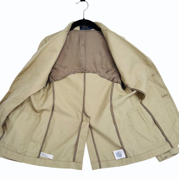 Polo Ralph Lauren Youth Khaki 2-Button Blazer Jacket Size 10-12 Linen Cotton - Picture 4 of 11